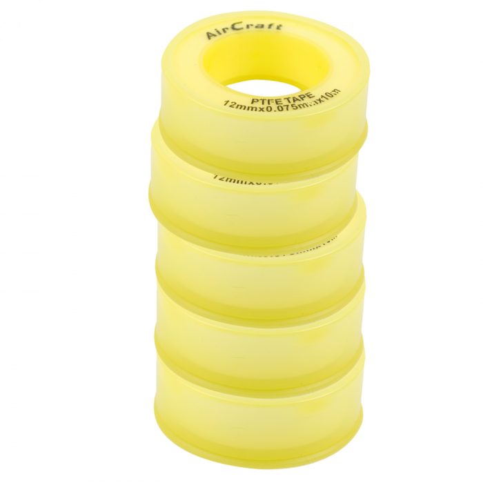 AIRCRAFT Ptfe Tape 12mmx0.075mmx10m X 5 Rolls Pack