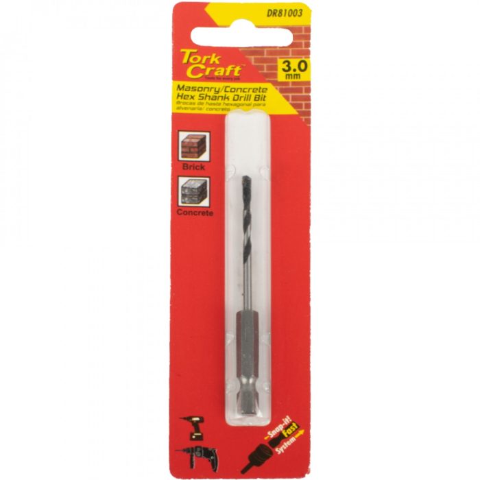 TORK CRAFT Drill Bit Masonry concrete 3.0mm Hex Shank 1card