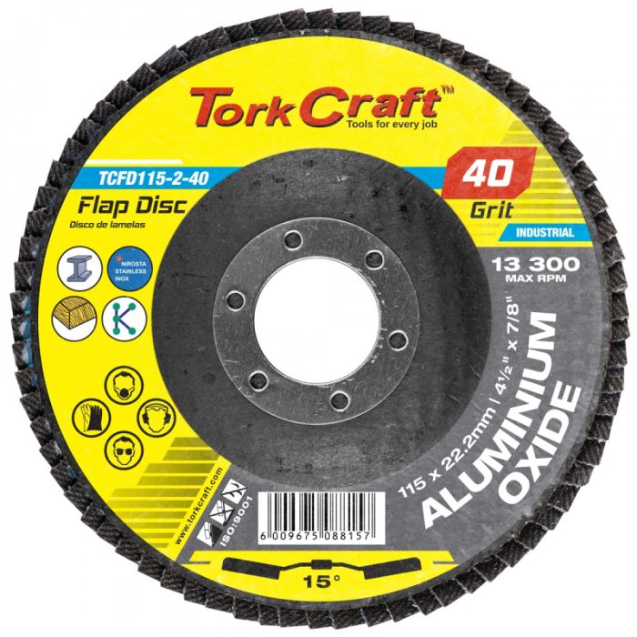 TORK CRAFT Flap Disc 115mm 15 Deg.angle 40grit
