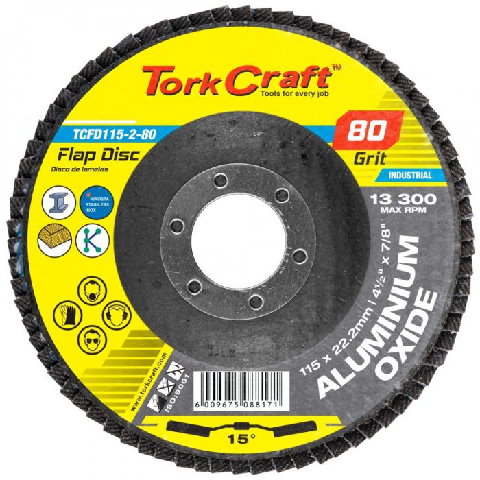 TORK CRAFT Flap Disc 115mm 15 Deg.angle 80grit