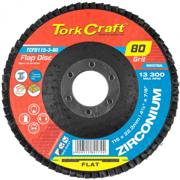 TORK CRAFT Flap Disc Zirconium 115mm 80 Grit Flat