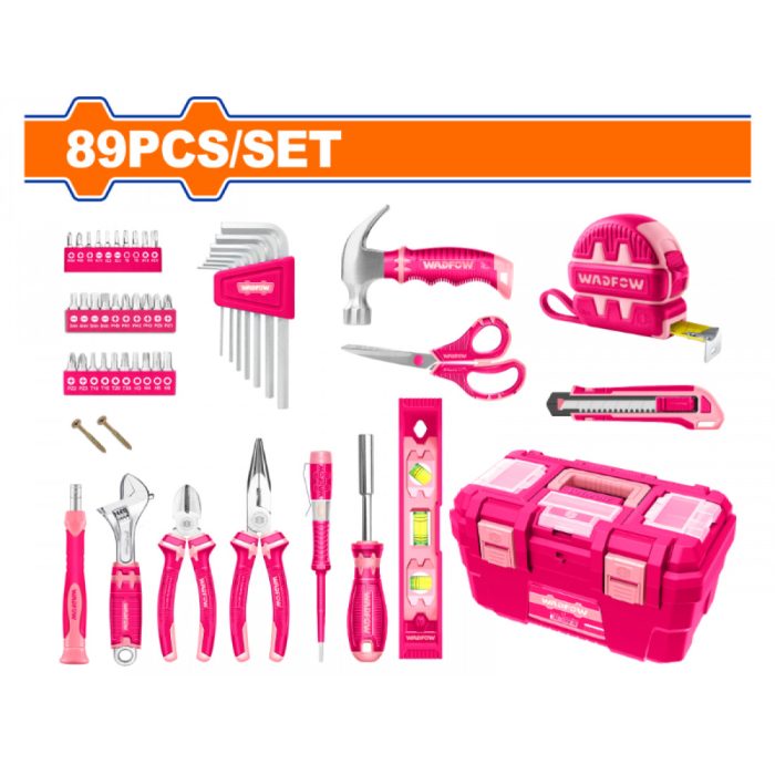 WADFOW Hand Tool Set Pink + Plas Box 89pcs WADFOW Hand Tool Set Pink + Plas Box 89pcs