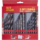 TORK CRAFT Drill Bit 3 Set Combo Wood + Masonry + Hss