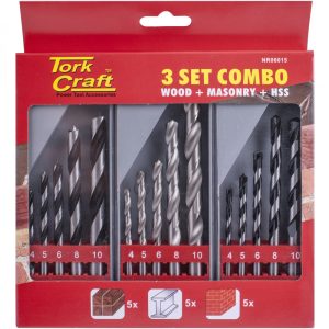 TORK CRAFT Drill Bit 3 Set Combo Wood + Masonry + Hss