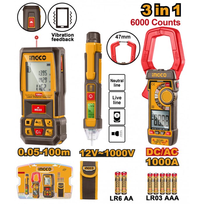 INGCO Laser Distance Detector 3pcs Combo Kit INGCO Laser Distance Detector 3pcs Combo Kit