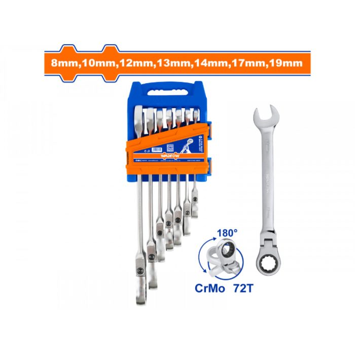 WADFOW Spanner Ratchet Flex Set Cr-mo 8-19mm 7pcs